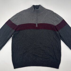 Sun River Sweater Mens XL Gray Colorblock Pullover Knit 1/4 Zip Mock Neck Preppy